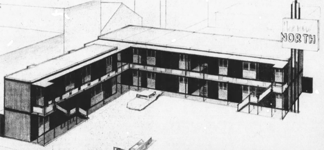 Headline: The proposed New North Motel in Whitehorse, Yukon, 1968