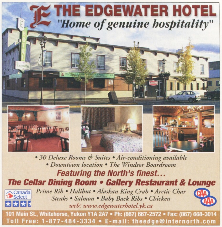 Ad for the Edgewater Hotel in The Milepost, 2003.