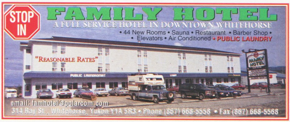 Ad for the Stop In Family Hotel in The Milepost, 2003.