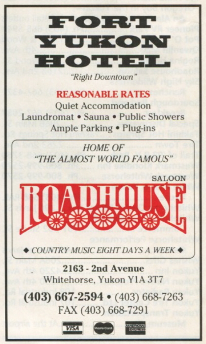 Ad for the Fort Yukon Hotel (Whitehorse, Yukon) in The Milepost, 1992