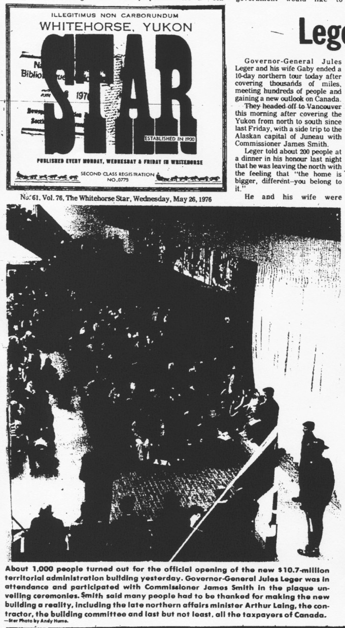The opening of the new Territorial Administration Building in Whitehorse, 1976