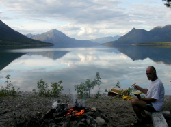 Camping on Boundary Island, Lake Bennett, Yukon