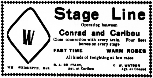 Ad: W Stage Line between Carcross and Conrad, 1906
