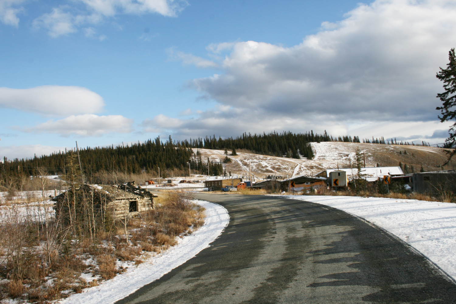 The approach to Champagne, Yukon, from the northwest on the old Alaska Highway.