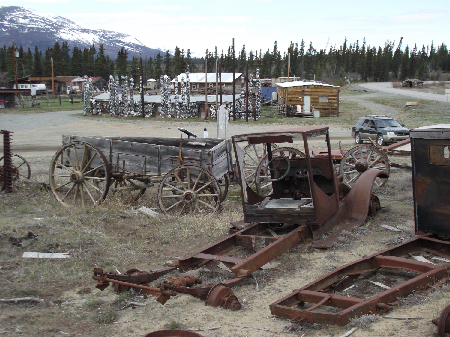 Antique trucks at Champagne, Yukon.