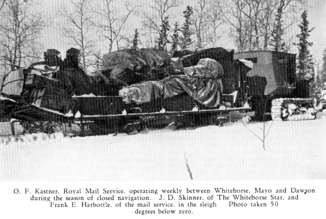 O. F.  Kastner's cat train carrying the Royal Mail in the winter