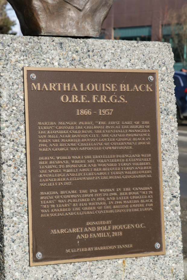 Bronze bust of Martha Louise Black in Whitehorse, Yukon