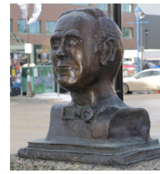 Bronze bust of Pierre Berton in Whitehorse, Yukon