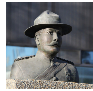 Bronze bust of North West Mounted Police Superintendent Samuel Benfield Steele in Whitehorse, Yukon