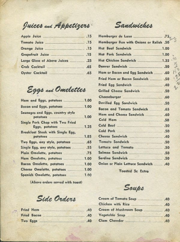 1960s Menu - Cheechako Grill, Whitehorse, Yukon