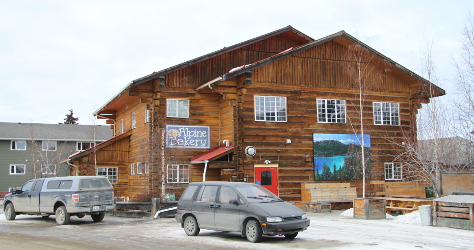 Mural showing Emerald Lake on the South Klondike Highway, painted by Colin Alexander in Whitehorse, Yukon
