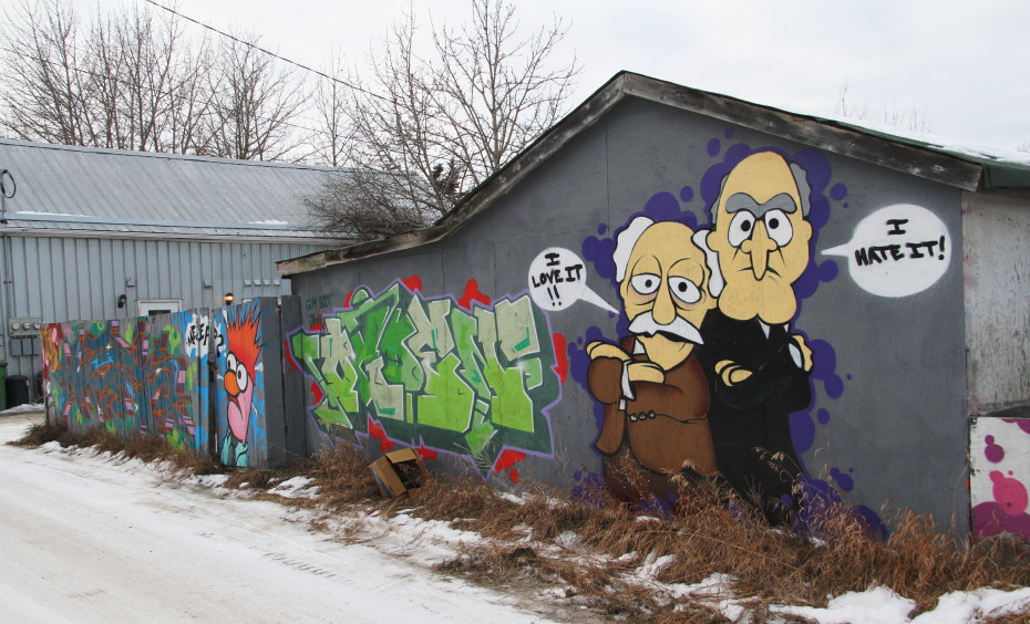 Murals in Graffiti Alley, in Whitehorse, Yukon