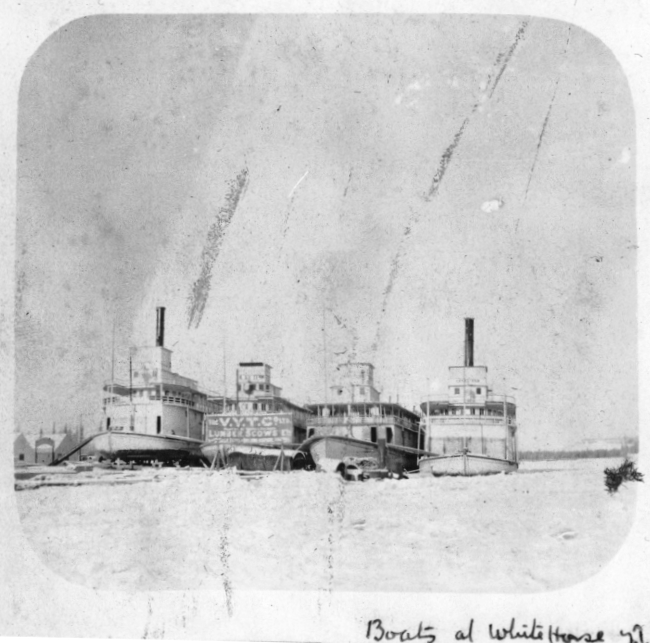 Riverboats berthed for the winter, Whitehorse, Yukon Territory, 1900