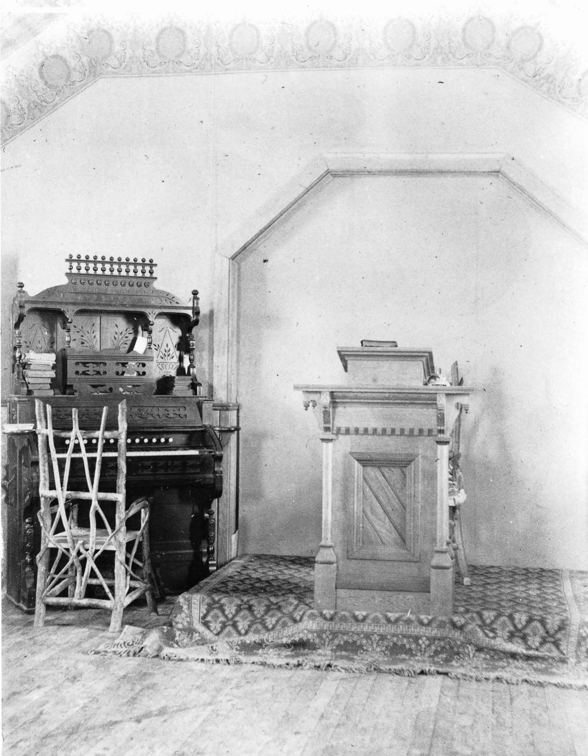 Harmonium and pulpit - Whitehorse, Yukon Territory, 1900