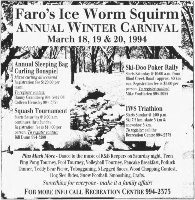 Ad for the 1994 Ice Worm Squirm in Faro, Yukon