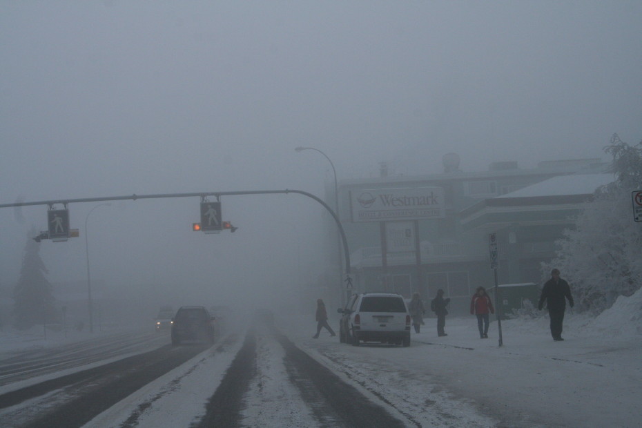 A winter ice fog in Whitehorse, Yukon