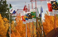 Flags and Fall colours at Whitehorse, Yukon