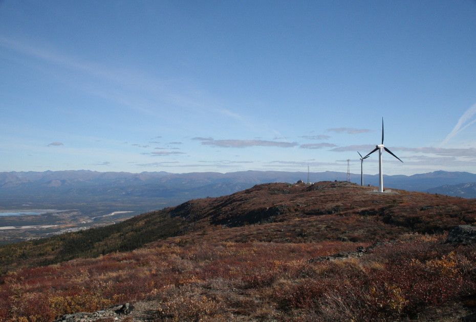 Wind turbines on Haekel Hill at Whitehorse, Yukon