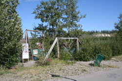 The suspension bridge to Kishwoot Island in the Yukon River at Whitehorse