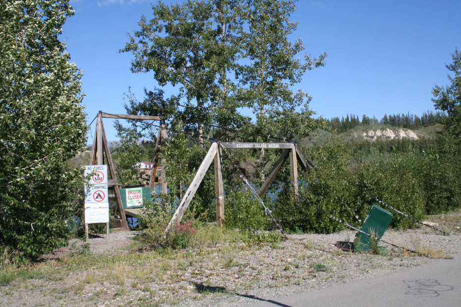 The suspension bridge to Kishwoot Island in the Yukon River at Whitehorse