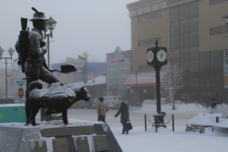 Ice fog on Main Street in Whitehorse, Yukon, at noon in mid-January