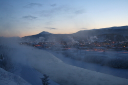 Whitehorse in an icy fog