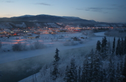 Whitehorse in an icy fog